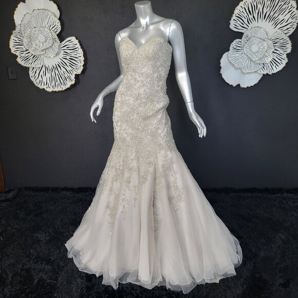 NWT~$3299~ALLURE BRIDAL~SZ 2/4~CHAMPAGNE STRAPLESS FIT & FLARE WEDDING DRESS - Picture 8 of 16